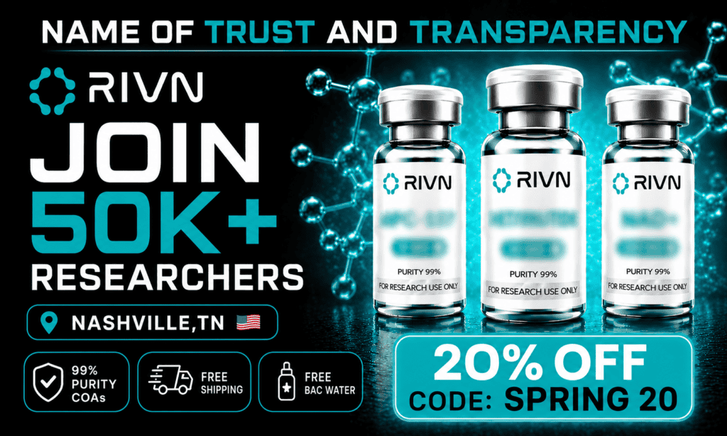 Rivn Peptides research vials with 20% off spring sale.